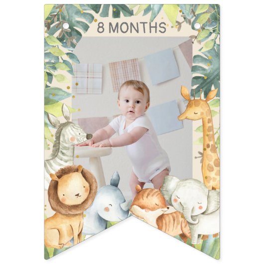 ジャングルをテーマにした男の子の誕生日の写真バナー バンティングフラッグ (第3の旗)