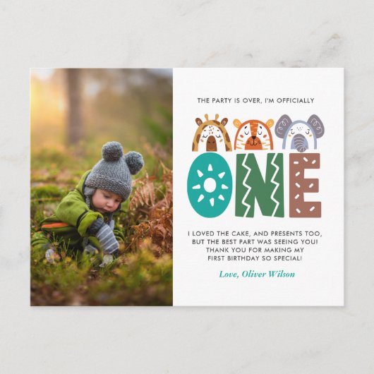 ジャングルをテーマにした第1回バースデーありがとうはがき ポストカード (正面)