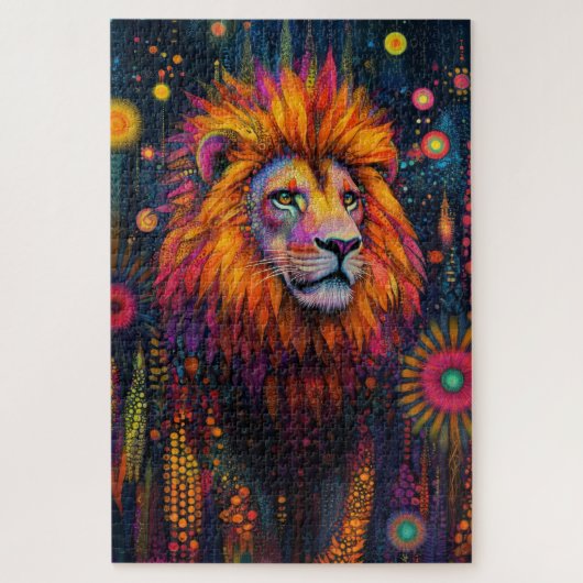 ジャングルを抜けたライオンの歩くサイケデリック。 ジグソーパズル (縦)