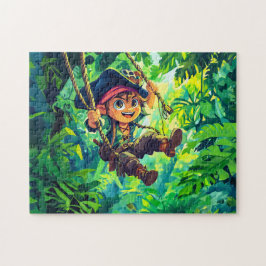 ジャングルを探検するおもしろいを持つ小海賊 ジグソーパズル