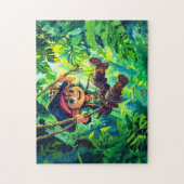 ジャングルを探検するおもしろいを持つ小海賊 ジグソーパズル (縦)