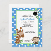 ジャングルアドベンチャーブルーサファリベイビーシャワー 招待状 (正面/裏面)