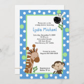 ジャングルアドベンチャーブルーサファリベイビーシャワー 招待状 (正面/裏面)