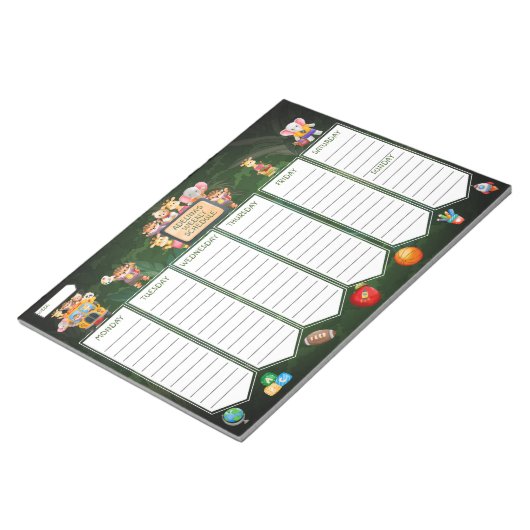 ジャングルアニマルキッズウィークリースクールアクティビティプランナー ノートパッド (アングル)