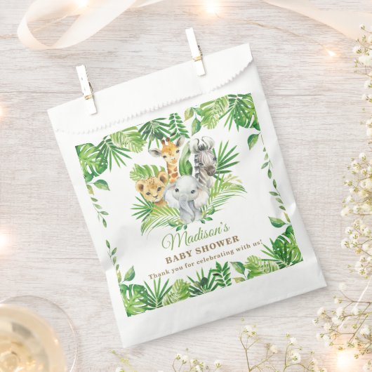 ジャングルアニマルグリーンベビーシャワー誕生日 フェイバーバッグ (クリップ留めされた状態)