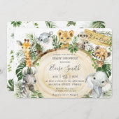 ジャングルアニマルサファリウッドグリーンリーベビーシャワー 招待状 (正面/裏面)