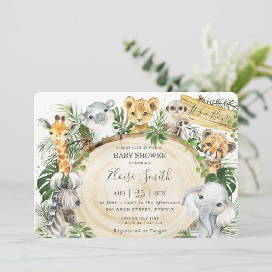 ジャングルアニマルサファリウッドグリーンリーベビーシャワー 招待状 (スタンド正面)