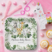 ジャングルアニマルサファリグリーンリーニュートラルベビーシャワー ペーパープレート (パーティー)