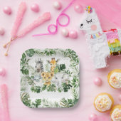 ジャングルアニマルサファリグリーンリーニュートラルベビーシャワー ペーパープレート (パーティー)