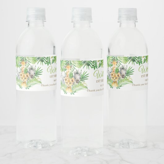 ジャングルアニマルサファリグリーンリーライオンバースデーパーティー ペットボトルラベル (ボトル)