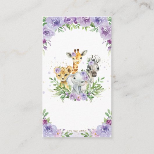 ジャングルアニマルサファリパープルフローラおむつラッフル エンクロージャーカード (裏面)