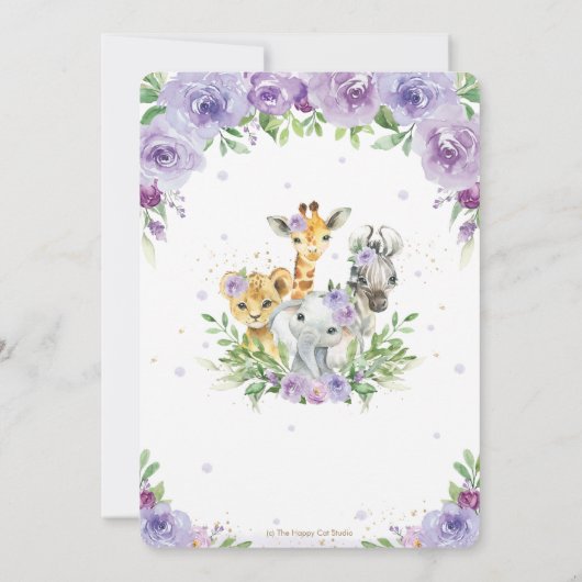 ジャングルアニマルサファリパープルフローラ赤ちゃんシャワー 招待状 (裏面)