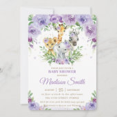 ジャングルアニマルサファリパープルフローラ赤ちゃんシャワー 招待状 (正面)