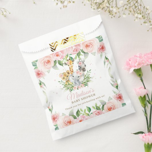 ジャングルアニマルサファリピンクフローラガールベビーシャワー フェイバーバッグ (封をした状態)