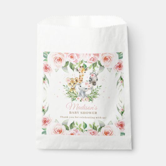 ジャングルアニマルサファリピンクフローラガールベビーシャワー フェイバーバッグ (正面)