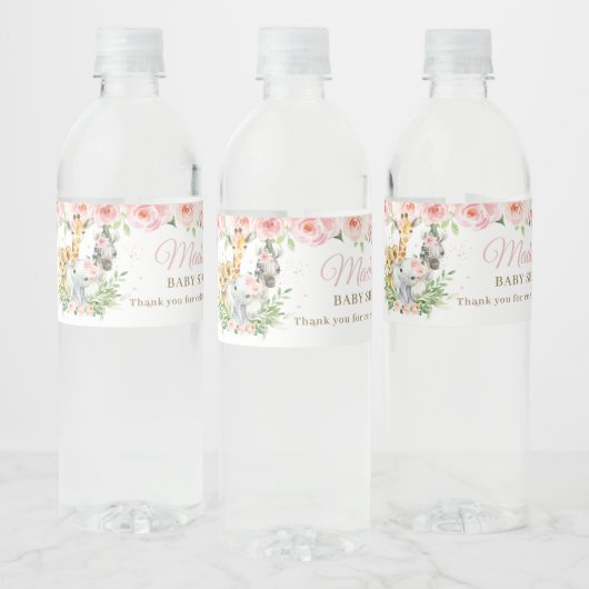 ジャングルアニマルサファリピンクフローラガールベビーシャワー ペットボトルラベル (ボトル)