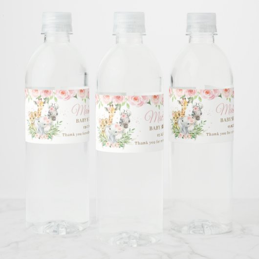 ジャングルアニマルサファリピンクフローラガールベビーシャワー ペットボトルラベル (ボトル)