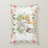 ジャングルアニマルサファリピンクフローラガールルーム子供部屋 アクセントクッション (正面(垂直))