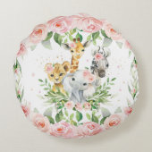 ジャングルアニマルサファリピンクフローラガールルーム子供部屋 ラウンドクッション (裏面)