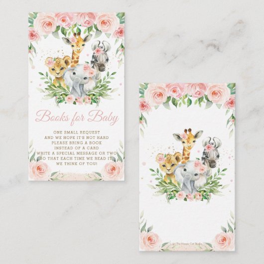 ジャングルアニマルサファリピンクフローラブックスベビー エンクロージャーカード (正面/裏面)