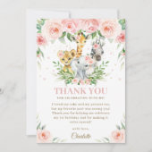 ジャングルアニマルサファリピンク赤面フローラ誕生日 サンキューカード (正面)