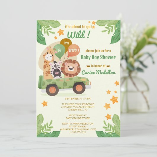 ジャングルアニマルサファリベイビーシャワー 招待状 (スタンド正面)
