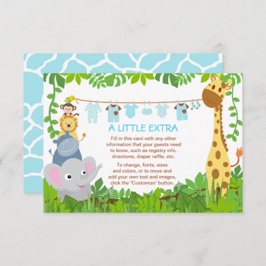 ジャングルアニマルサファリボーイ赤ちゃんシャワー挿入カード エンクロージャーカード (正面/裏面)