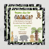 ジャングルアニマルサファリ子供の誕生日パーティー 招待状 (正面/裏面)