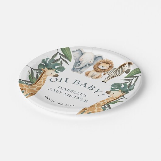 ジャングルアニマルサファリ緑のベビーシャワー ペーパープレート (アングル)