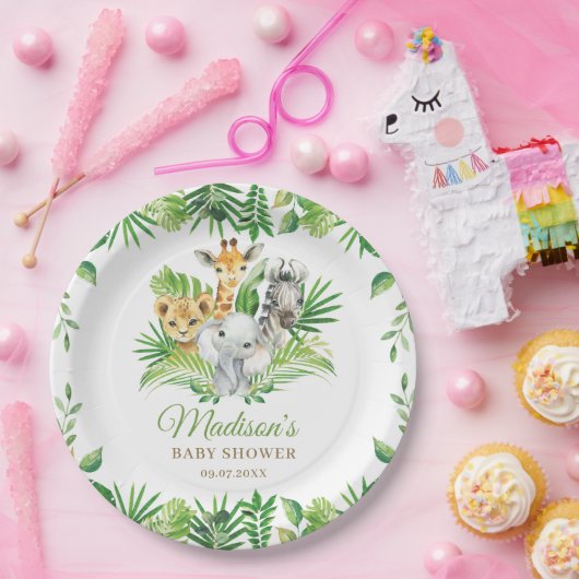 ジャングルアニマルサファリ緑のベビーシャワー ペーパープレート (パーティー)
