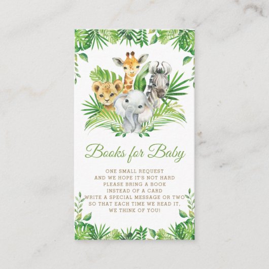 ジャングルアニマルサファリ緑の本ベビー エンクロージャーカード (正面)
