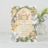 ジャングルアニマルサファリ緑の男の子の赤ちゃんシャワー 招待状 (スタンド正面)