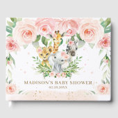 ジャングルアニマルシック赤面ピンクフローラベビーシャワー ゲストブック (正面)