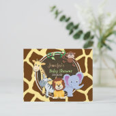ジャングルアニマルズオンブラウンキリンアニマルプリント インビテーションポストカード (スタンド正面)