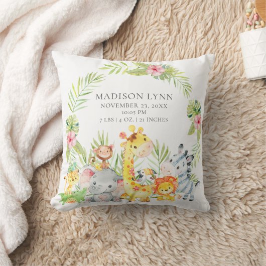 ジャングルアニマルズガールズベビー誕生統計枕 クッション (ブランケット)