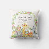 ジャングルアニマルズガールズベビー誕生統計枕 クッション (正面)