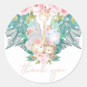 ジャングルアニマルズガール誕生日ありがとう ラウンドシール (正面)