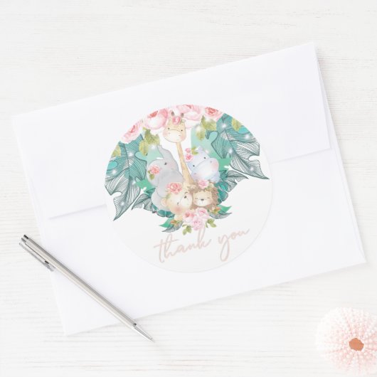 ジャングルアニマルズガール誕生日ありがとう ラウンドシール (封筒)