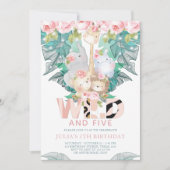 ジャングルアニマルズガール誕生日かわいい 招待状 (正面)