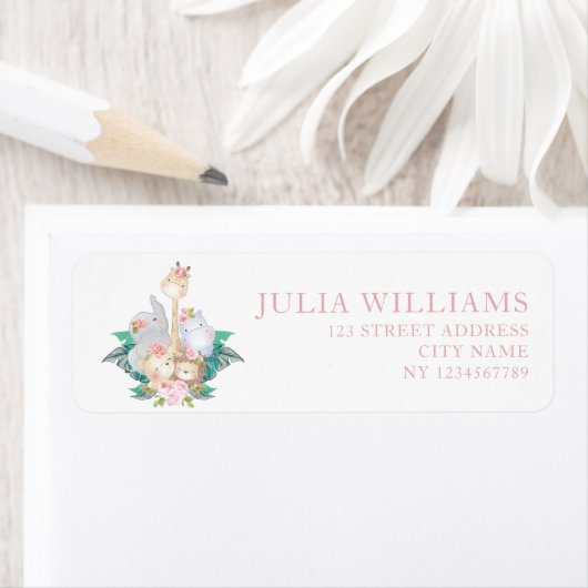 ジャングルアニマルズガール誕生日アドレス ラベル (インサイチュ)