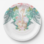 ジャングルアニマルズガール誕生日カスタム ペーパープレート (正面)