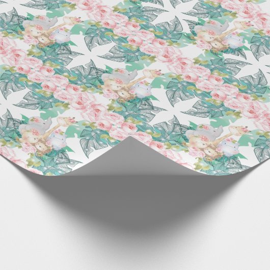 ジャングルアニマルズガール誕生日サファリ ラッピングペーパー (角)