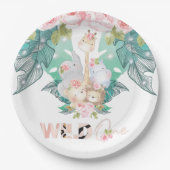 ジャングルアニマルズガール誕生日ワイルドワン ペーパープレート (正面)