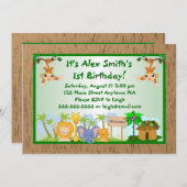 ジャングルアニマルズキッドアダルト誕生日招待状 招待状 (正面/裏面)