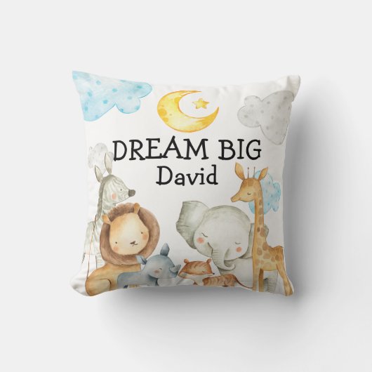 ジャングルアニマルズキュート名前をカスタムする男の赤ちゃん子供部屋 クッション (正面)