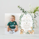 ジャングルアニマルズグリーンバプテスマ《キリスト教》洗礼式や命名式写真 招待状 (スタンド正面)