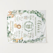 ジャングルアニマルズグリーンベビー誕生プリント統計 タペストリー (正面(横))