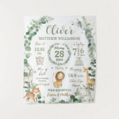 ジャングルアニマルズグリーンベビー誕生プリント統計 タペストリー (正面)