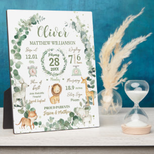 ジャングルアニマルズグリーンベビー誕生プリント統計 フォトプラーク