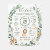 ジャングルアニマルズグリーンベビー誕生プリント統計 フリースブランケット (正面)